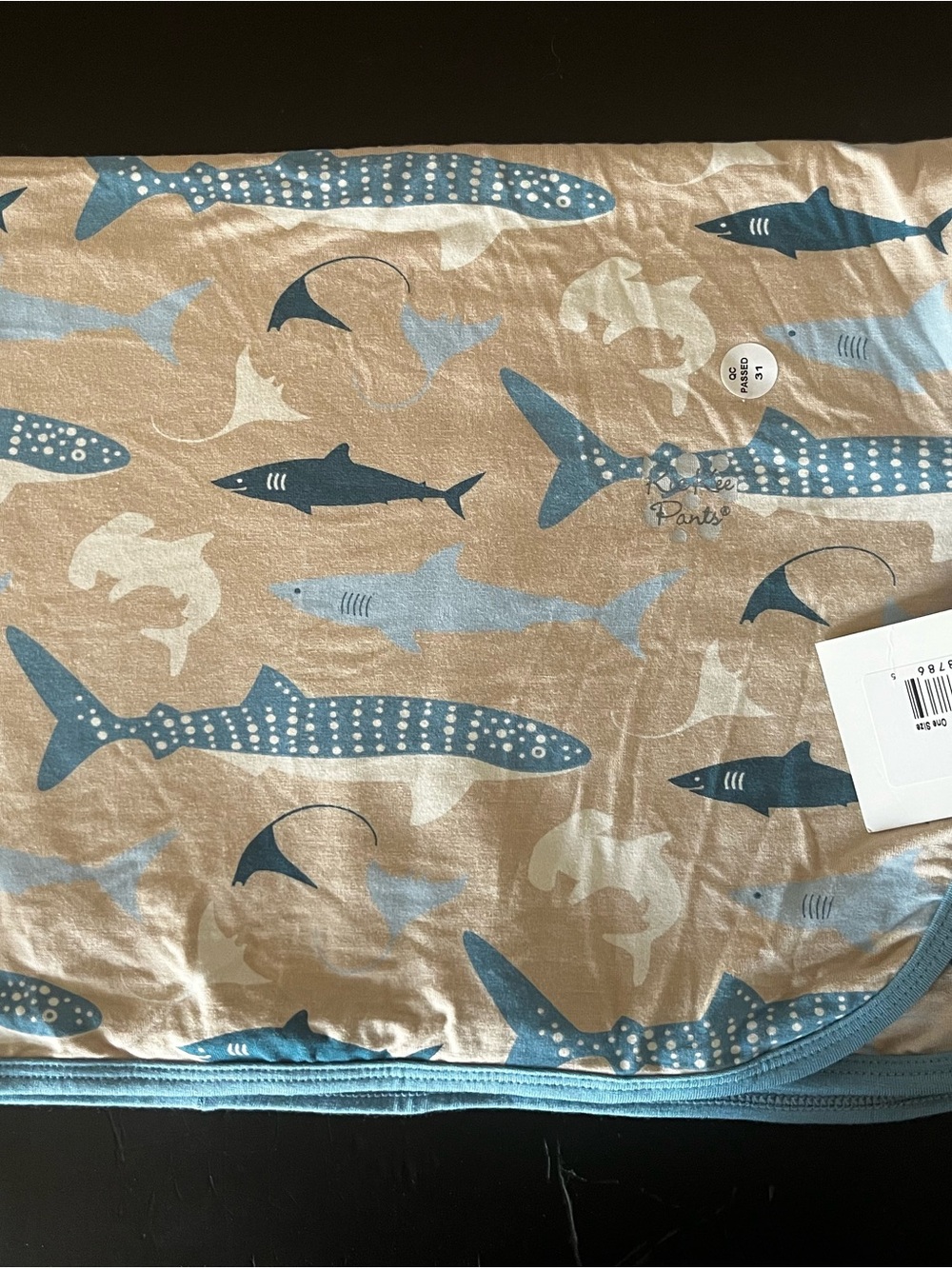 Kickee Pants Shark Print Cotton Blanket - Blue & Cream - Picture 2 of 6